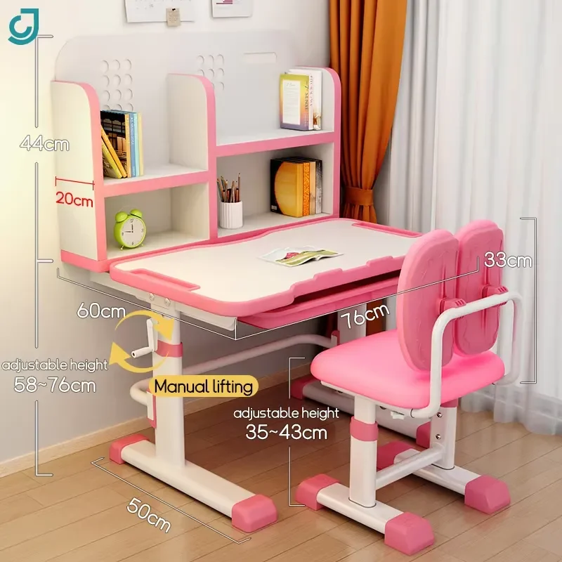 Adjustable Study Desk and Chair Set with Bookshelf for Kids Students Learning Table Furniture