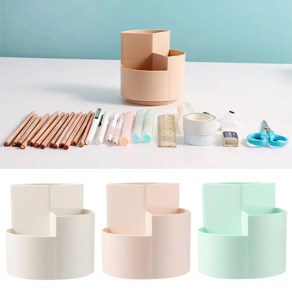 Rotate Plastic Anti-deformed Pen Holder Office Stationery Box 3 Grids Storage Holder Pencil Storage Box