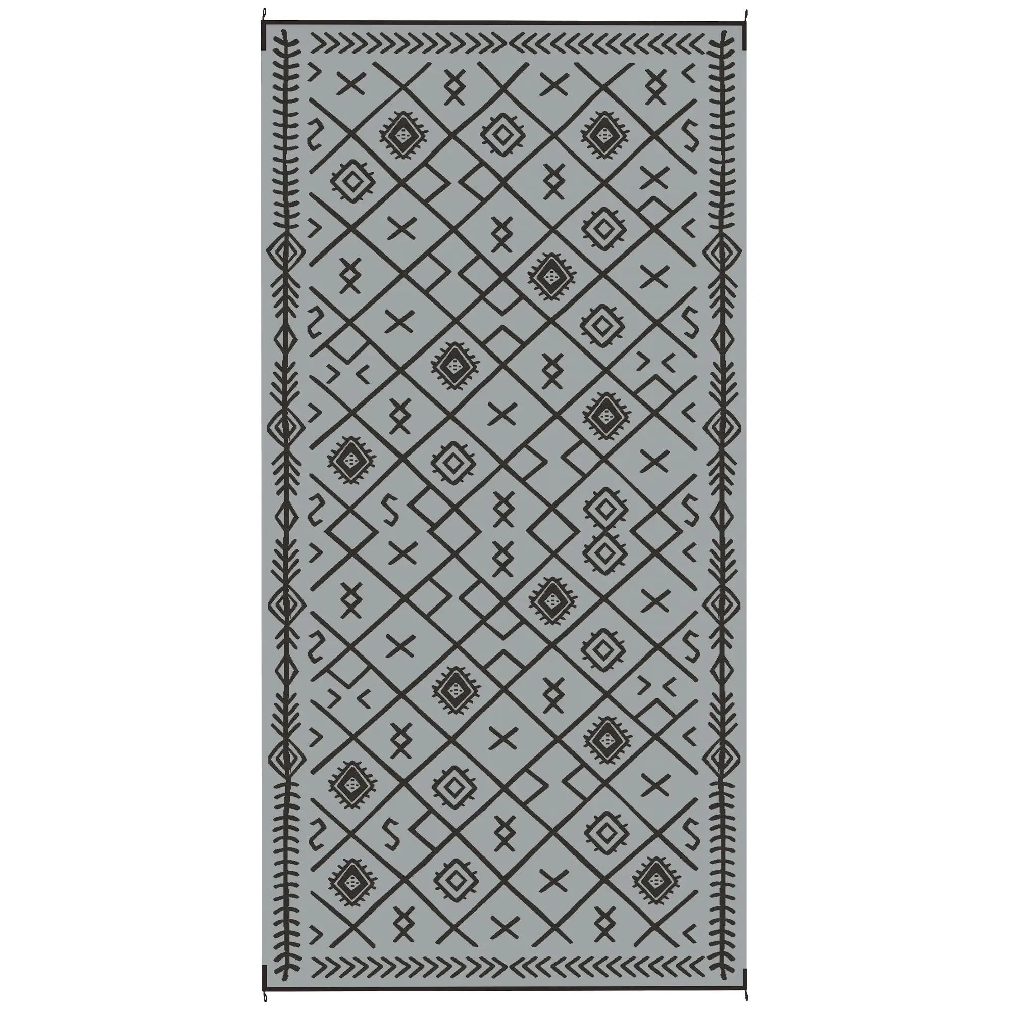

For Outsunny Reversible Outdoor Rug, Waterproof Plastic Straw with Carry Bag, 9' x 18', Black & Gray Rhombus