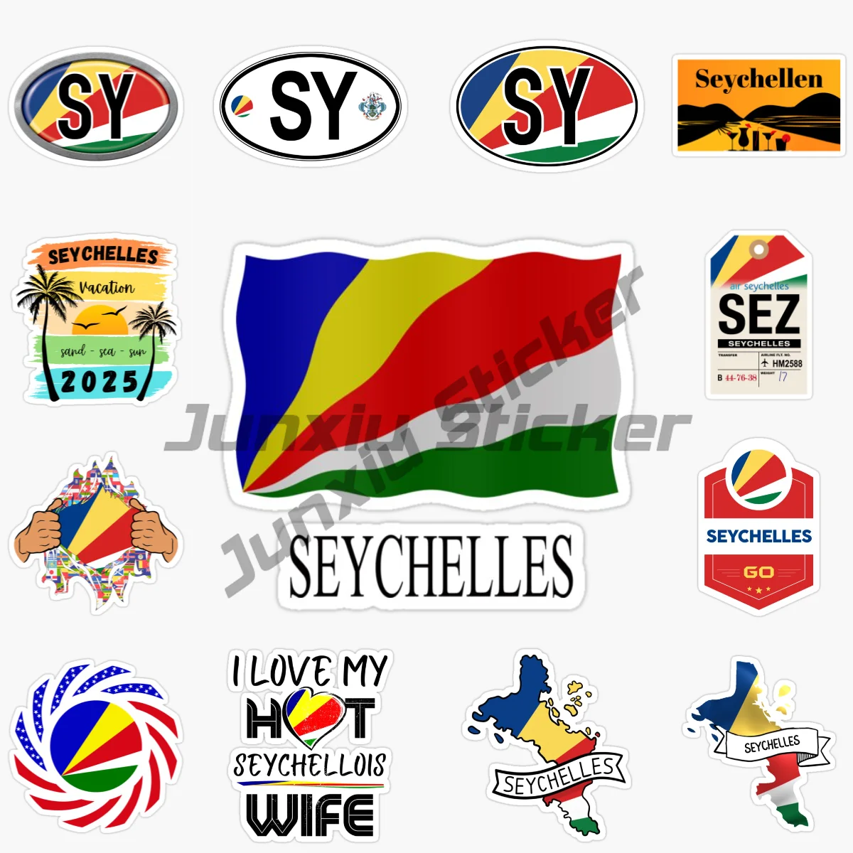 

SEYCHELLES National Flag and Emblem Vinyl Self-adhesive PVC Decals Laptop Speedboat Rear Windshield Waterproof Exterior Stickers