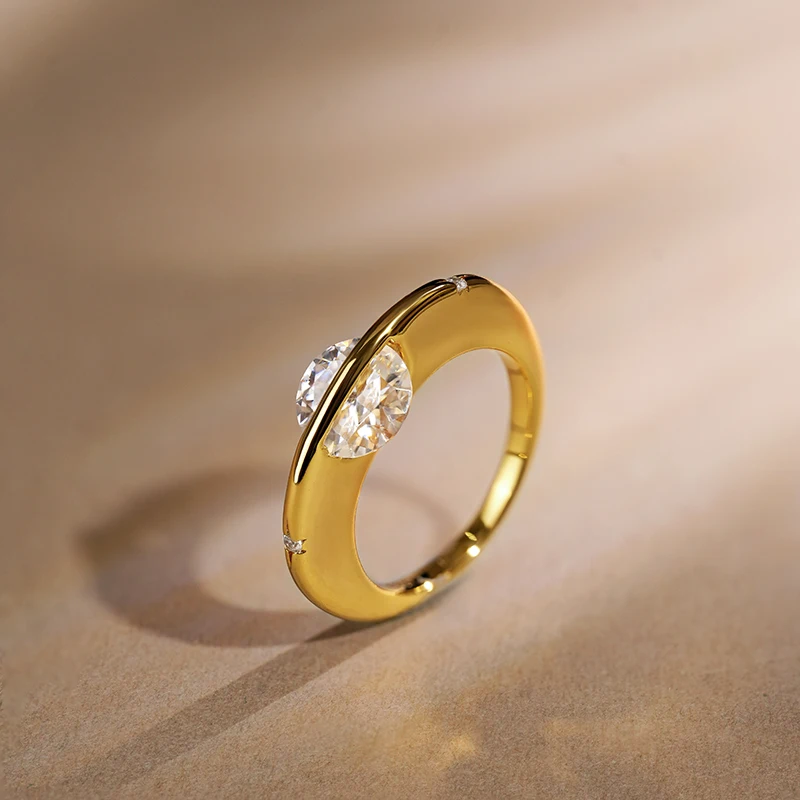Huitan Moderne Mode 8MM Kubische Zirkonia Dünne Ringe für Frauen Hochzeit Verlobungsring Accessoires Minimalistischer Statement-Schmuck – Detail 5