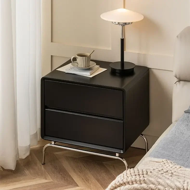 

#Nordic solid wood net red stainless steel bedside table simple modern bedroom black storage cabinet bedside table