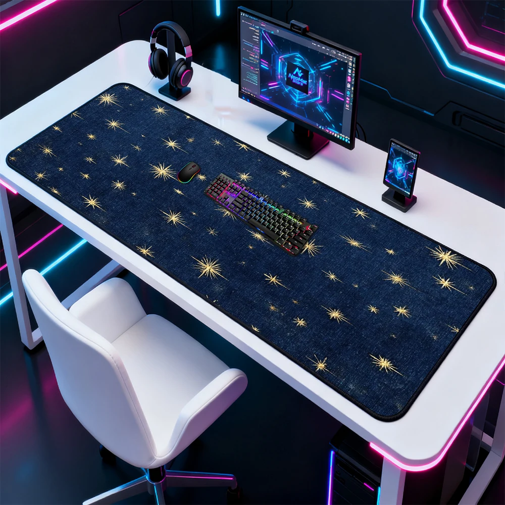 Starry Mouse Pad Large Gaming Desk Pad 140x60 Deep Gold Playmat Night Mousepad Sky XXXL Constellations Deskmat Desk Pad Desk Mat