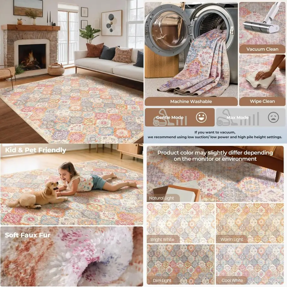 

Orange Moroccan Trellis Pattern 9x12 Area Rugs - Washable, Soft, Non-Slip for Living Room and Bedroom