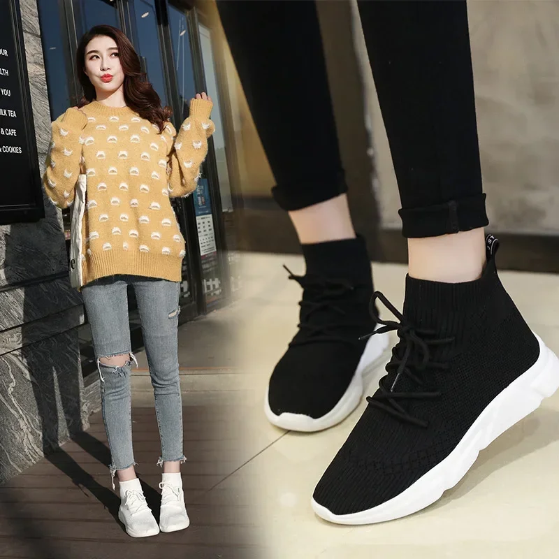 

High Top Elastic Sock Shoes for Women's 2024 Autumn New Breathable Casual Shoes Lightweight Sports Shoes Sneakers Women