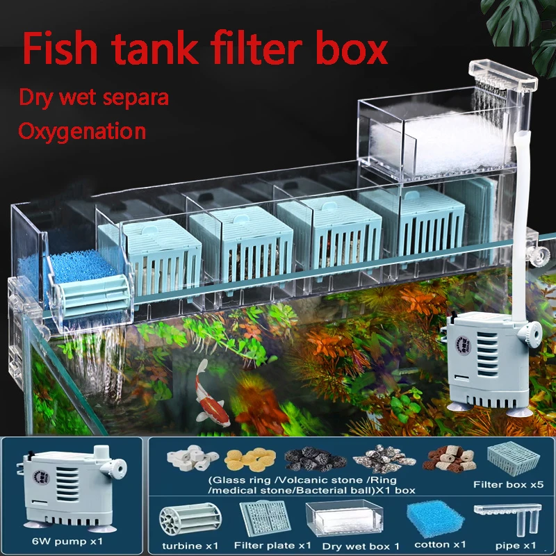 Aquarium Waterfall Filter Roller Circulating Wall Mounted Oxygen Genation Silent Circulating Water Purifier Fish Tank Top Filter