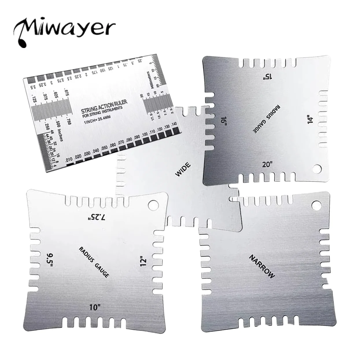 Miwayer Complete Luthier Tools Kit with String Action Ruler & Notched Radius Gauges for Guitar and Bass Setup