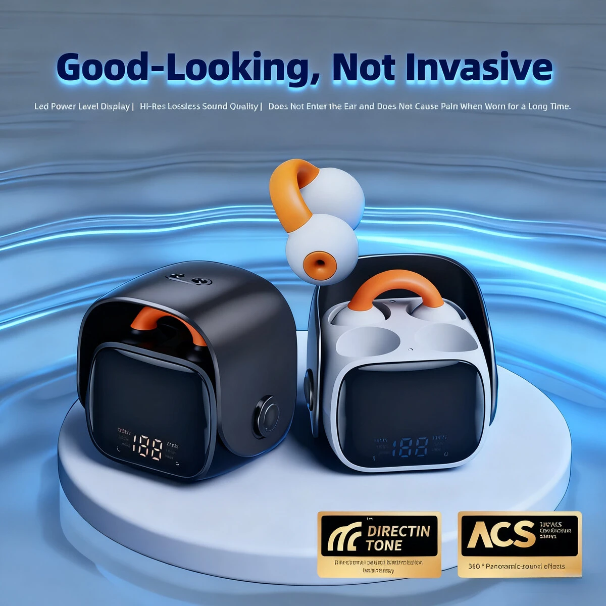 

New Portable Fashion Trend Wireless Bluetooth Ear-clip Earsets Hi-Res Sound Battery Power Display Earphones For Music Sport Game