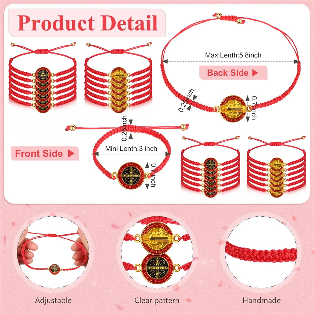 أساور بحبل أحمر وأسود ، ميدالية القديس بنديكت للحماية ، سان بنيتو الله الكاثوليكية ، هدية صلاة مصنوعة يدوياً ، 24 مديتو #5