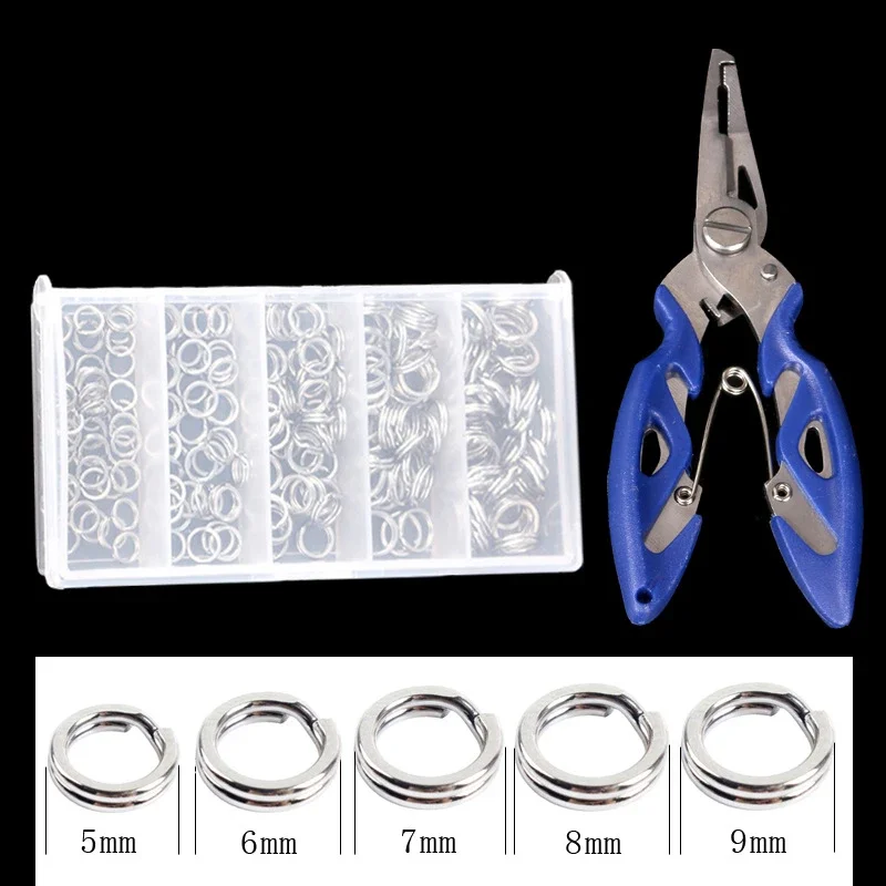 

200 Pcs Double Ring Stainless Steel Flattened Double Ring Swivel Road Lure Accessories Road Lure Pliers Plastic Fishing