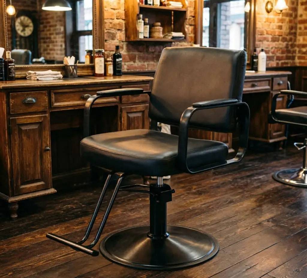 360 Rotatable Spa Salon Styling Chair with Smooth Black Leather, Customized