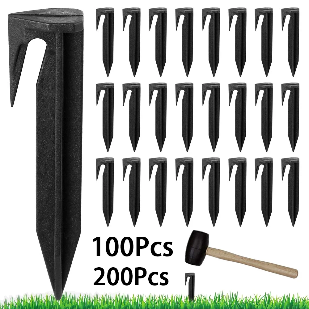 100/200Pcs Lawn Mower Peg Boundary Nail Ground Spikes Plastic Anchor Garden Ground Fixing Pins Laying Boundary Cables