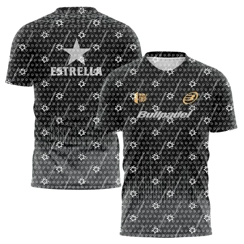 Unisex Star Pattern Padel Sports T-Shirt Black Allover Star Print Short Sleeve Breathable Tennis Training Athletic Tee