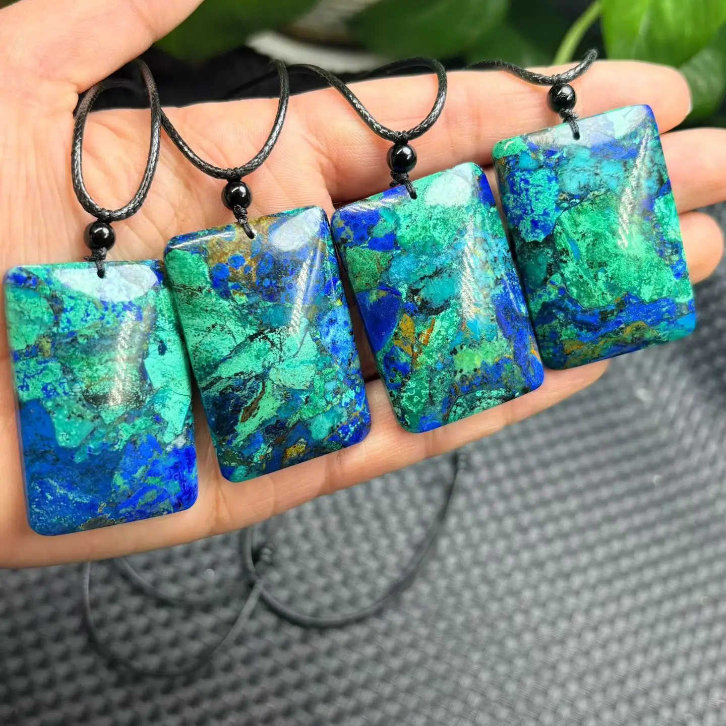

1 Pc Natural Chessylite Azurite Square Pendant 28x43MM Rectangle 70CM Wax Cord Reiki Healing Stone Jewelry Gift Women Men