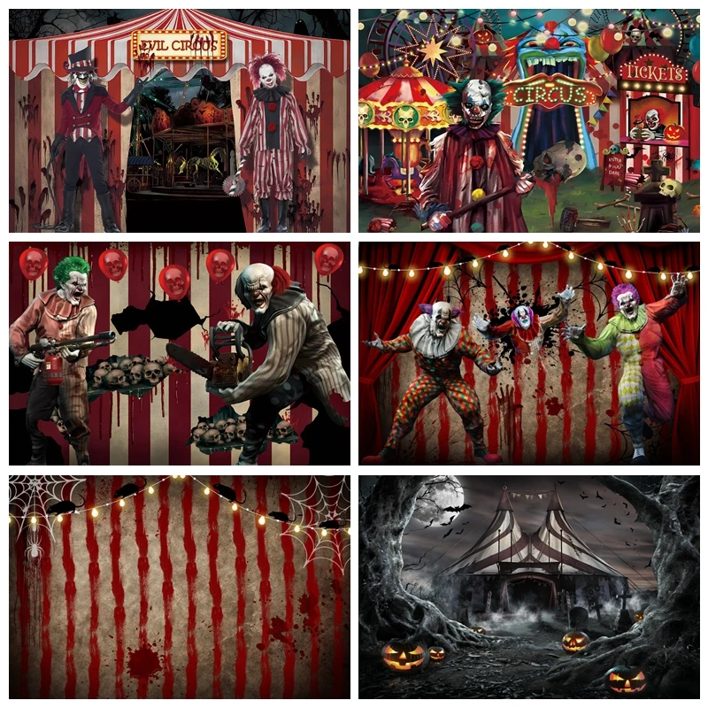 

Halloween Backdrop Evil Clown Horror Scary Circus Carnival Kids Birthday Halloween Party Decor Banner Photography Background