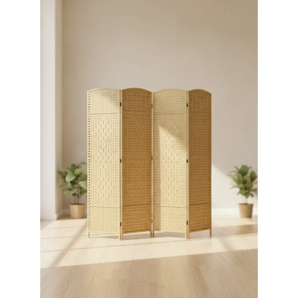 

6FT Tall Folding Room Divider, Hand-Woven Wood Privacy Screen for Home Office Bedroom Living Room