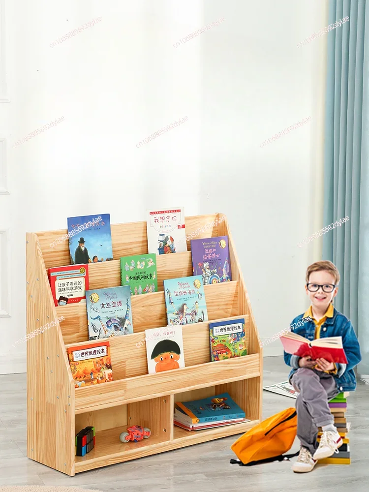 Solid wood bookshelf, children's book storage rack, baby bookshelf, picture book organizing rack, pine storage bookshelf