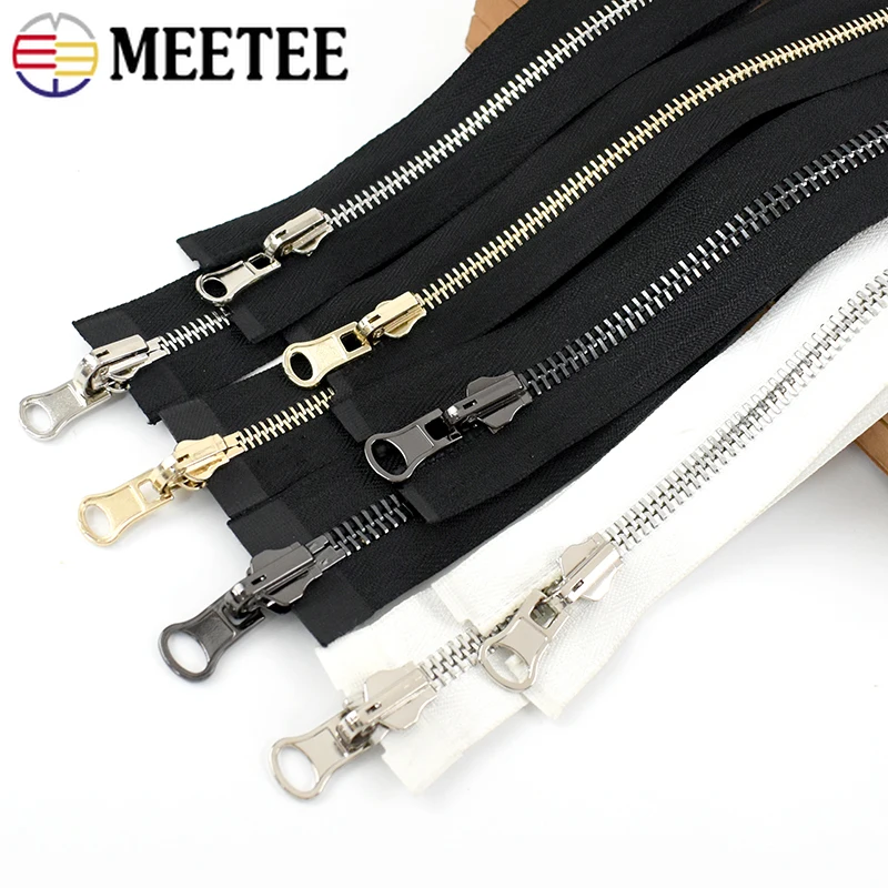 Meetee 1pc 60-120cm 5# 8# Metal Rotary Slider Open-End Zipper Reversible Double Sided Zippers for Jacket Sewing Spin Zip Head