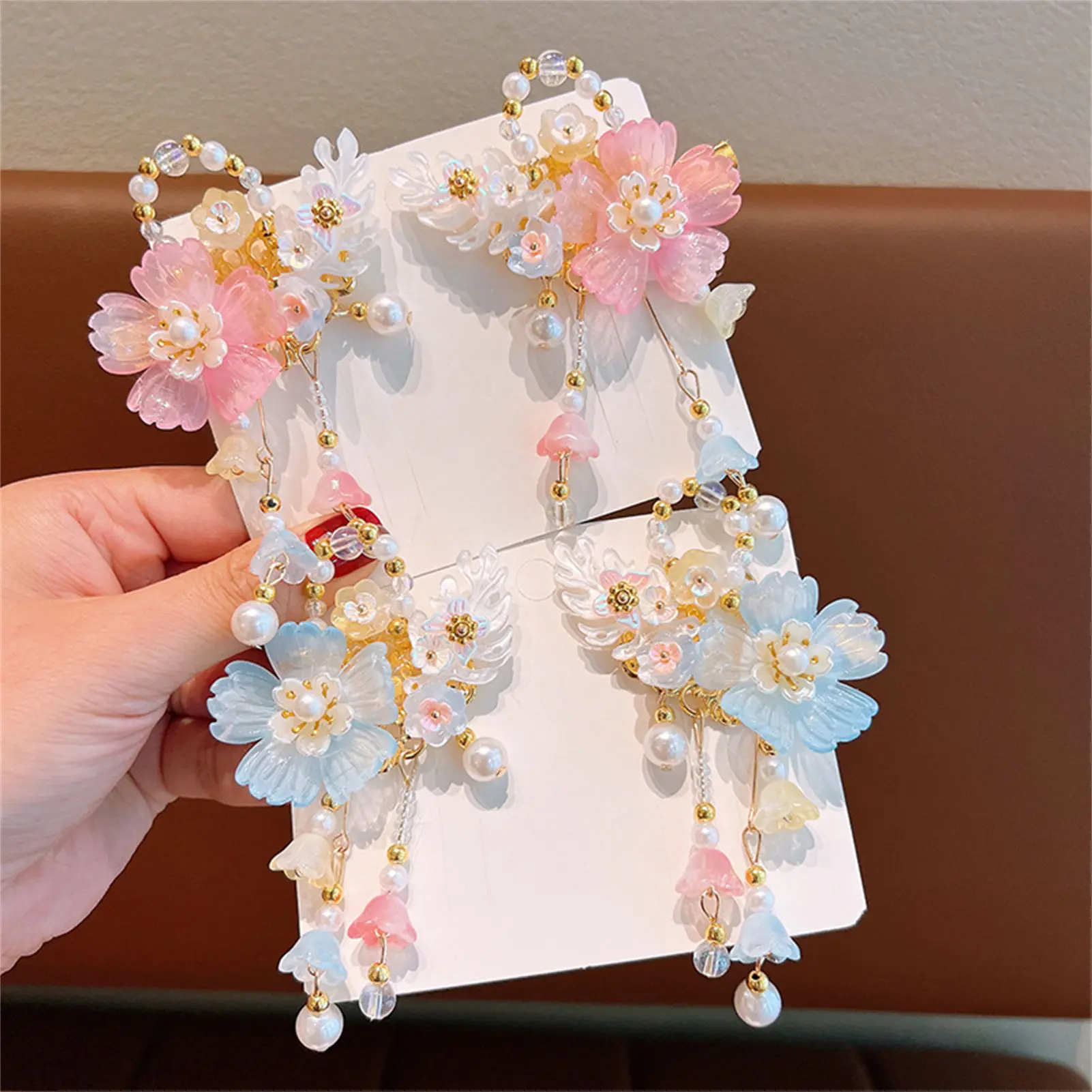 Alte Vintage Quaste Haarnadel Chinesischen Stil Glas Farbige Blume Haar Clip Für Frauen Mädchen Elegante Hanfu Schmuck Haar Zubehör