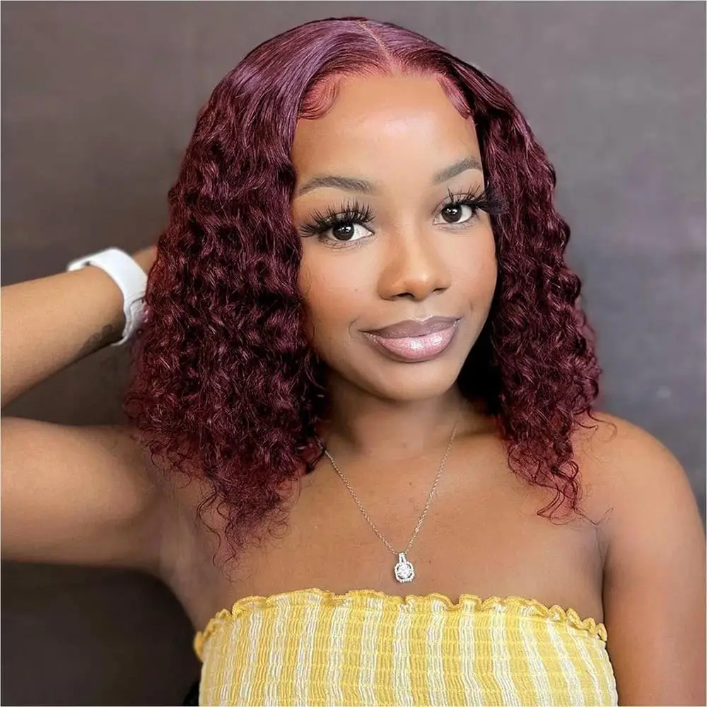 13x4 Lace Frontal Wig Short Curly Bob Wig 99J Burgundy Lace Front Wigs Human Hair Wine Red Bob Wig for Black Woman Human Hair