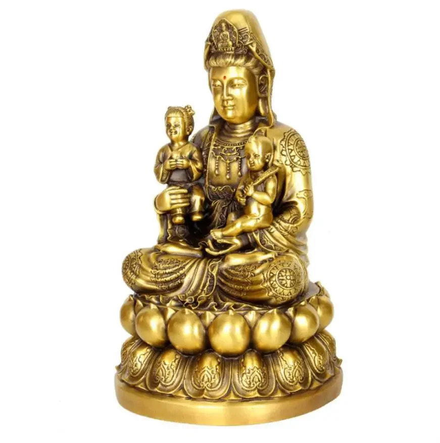 Sitting in lotus, brass, sending children to Guanyin Bodhisattva, holding children, Guanyin Buddha ornaments, brass Guanyin hou