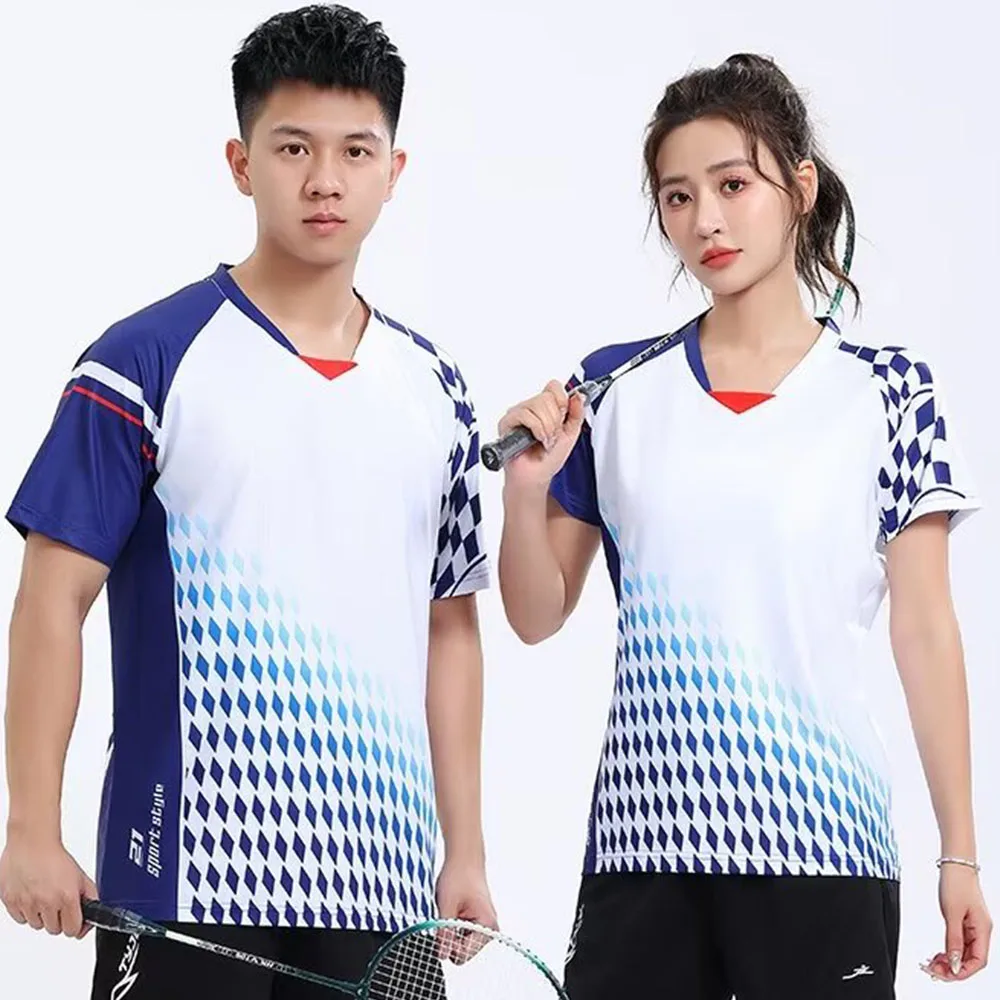 Wholesale Short Sleeve Sports Tennis Shirt for Women Men Quick Dry Print Table Tennis Ping Pong Volleyball Badminton Uniform Top