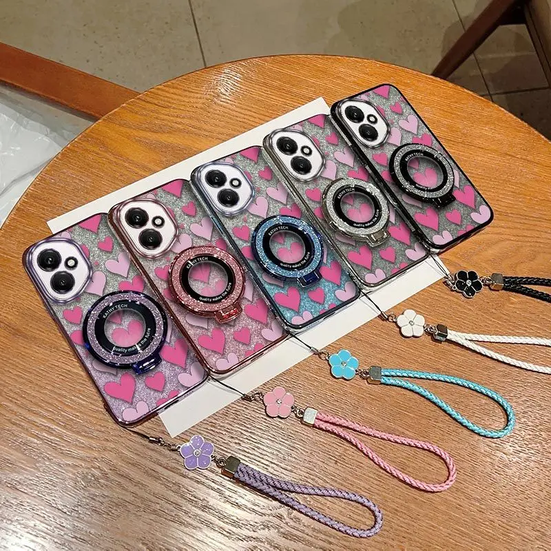3pcs( Cute Loving Heart Phone Case+Lanyard+Stand) Suitable for Honor 400/400 Lite/400 Pro/200/200 Lite/200 Pro  Phone Case Cover