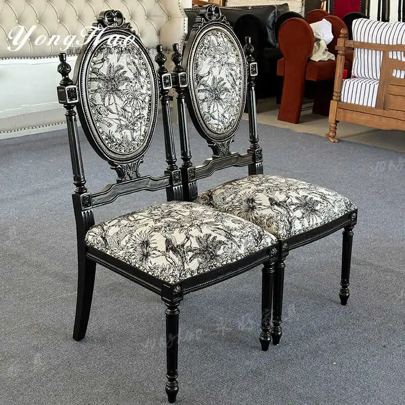 French retro solid wood black dining chair bedroom high back soft bag makeup balcony leisure chair meeting