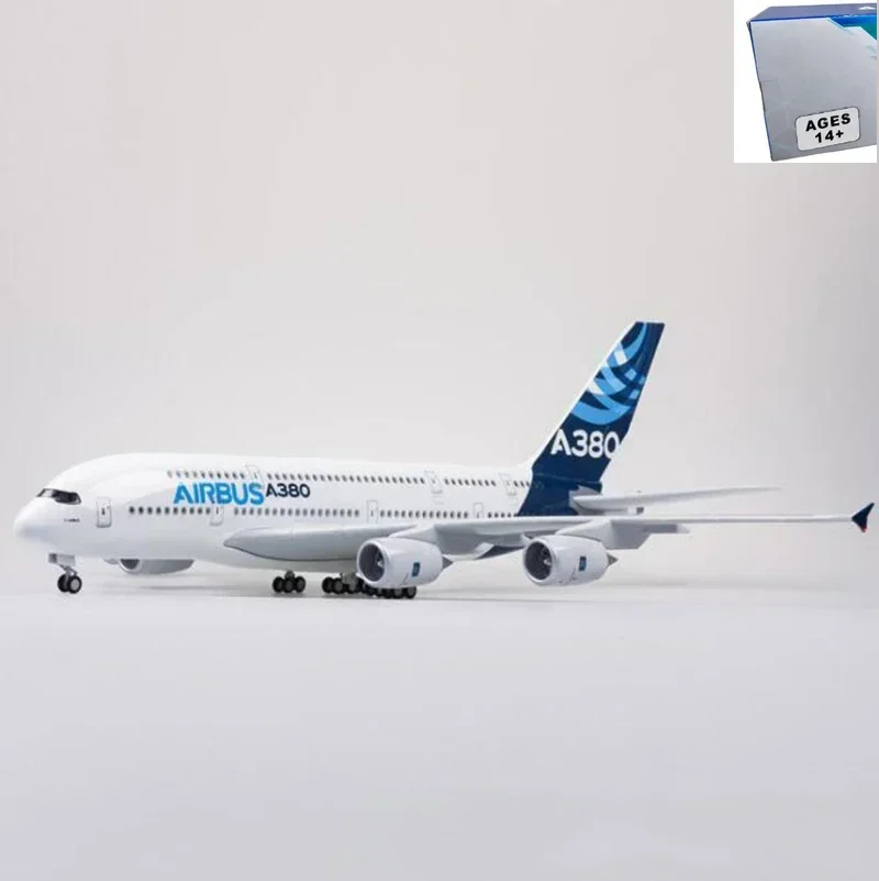 1:160 Scale 50.5CM Model Airplane Airbus A380 Prototype Airline With Light and Wheel Diecast Resin Plane Collection Display Toy