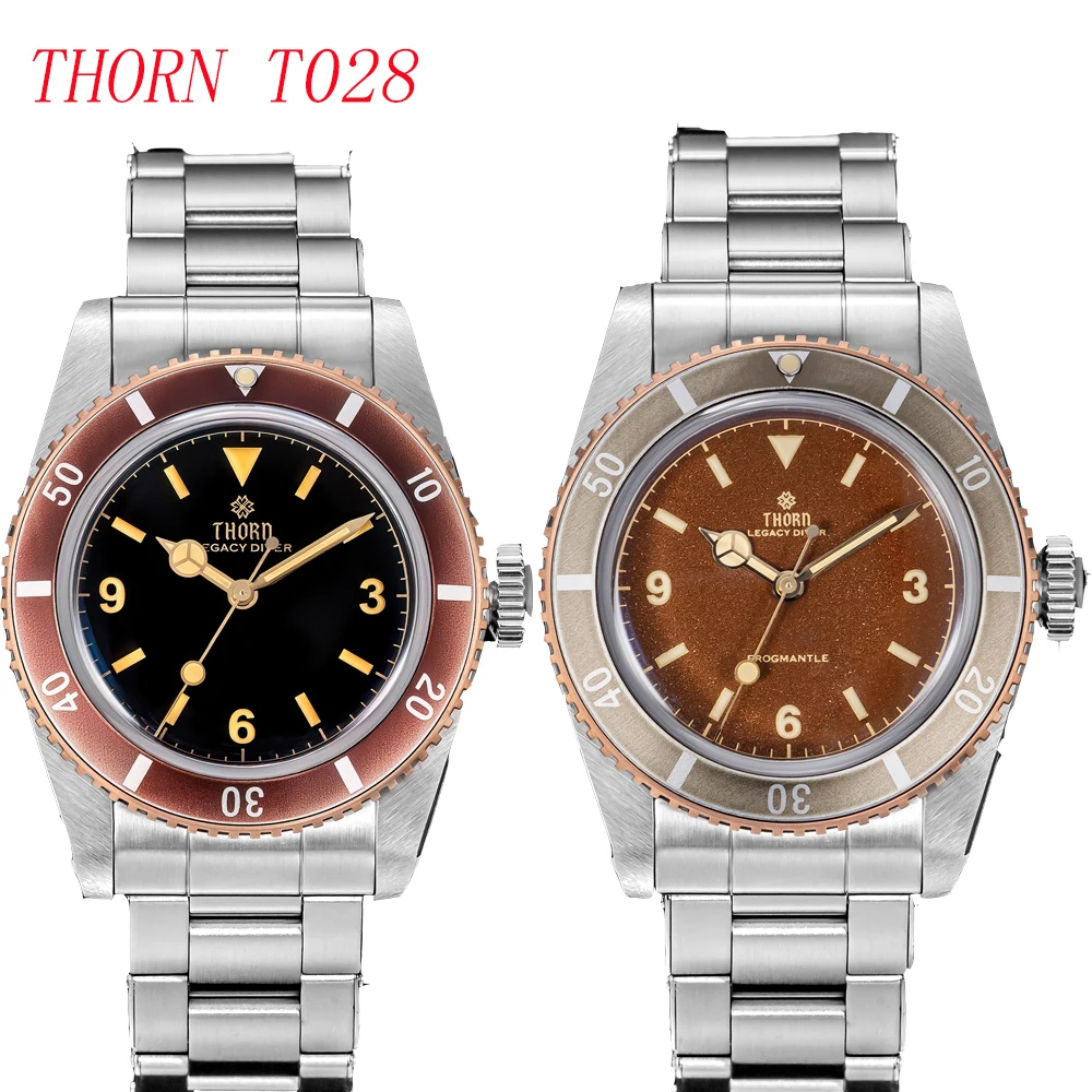 THORN New T028 Bronze Dive Men's Watch PT5000 Automatic Movement 200M Waterproof Sapphire Crystal 37mm 6200 Vintage Wristwatch