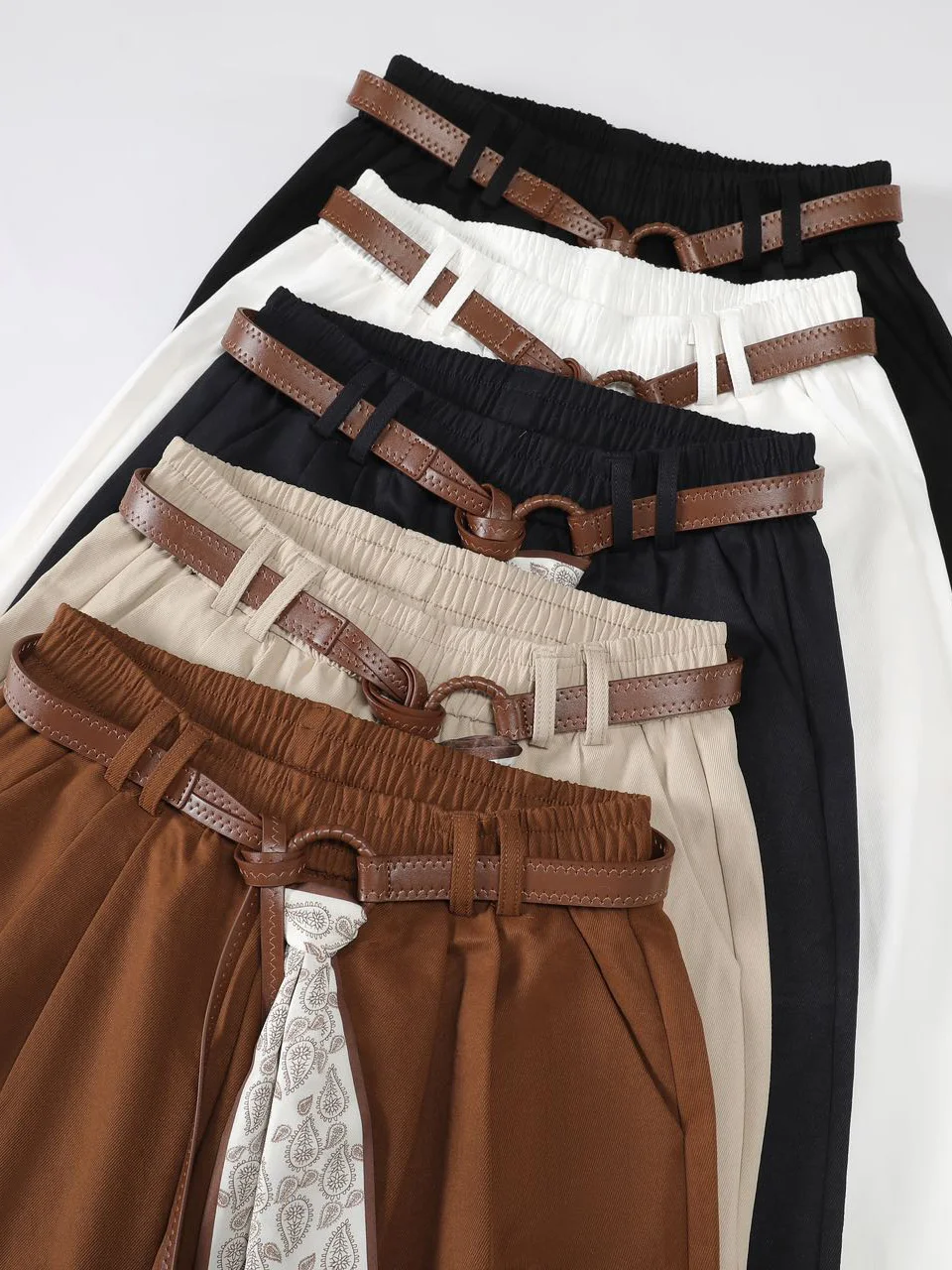 Autumn Women's Scarf Waist Wide Leg Pants - New High Waist Loose Casual Trousers Comfortable Knit Lounge Palazzo Pants with Belt