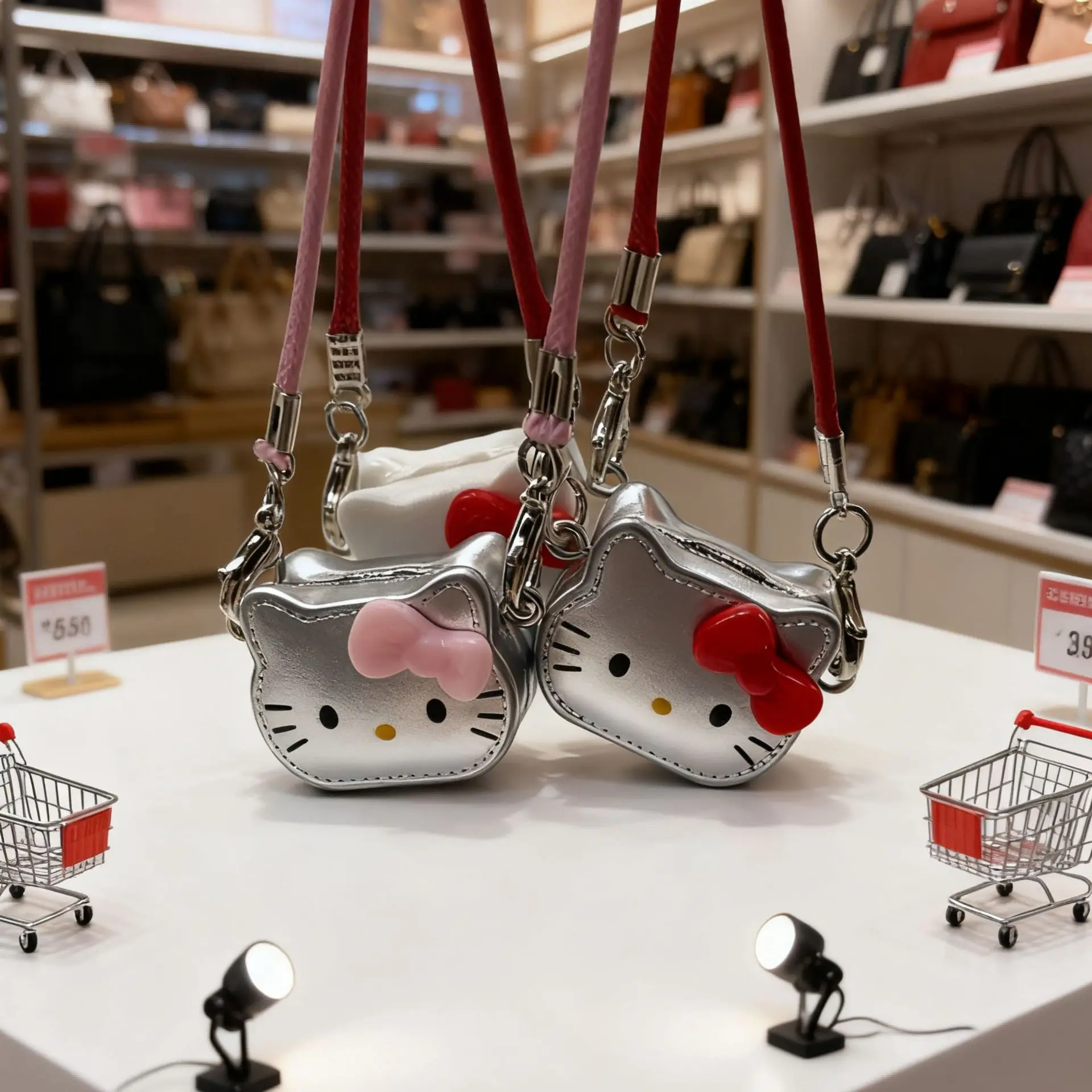 Anime Hello Kitty Mini KT Shoulder Bag Simulation Pendant Miniature Jewelry Ornaments Doll House Landscaping Cute Keychain Gifts view 2