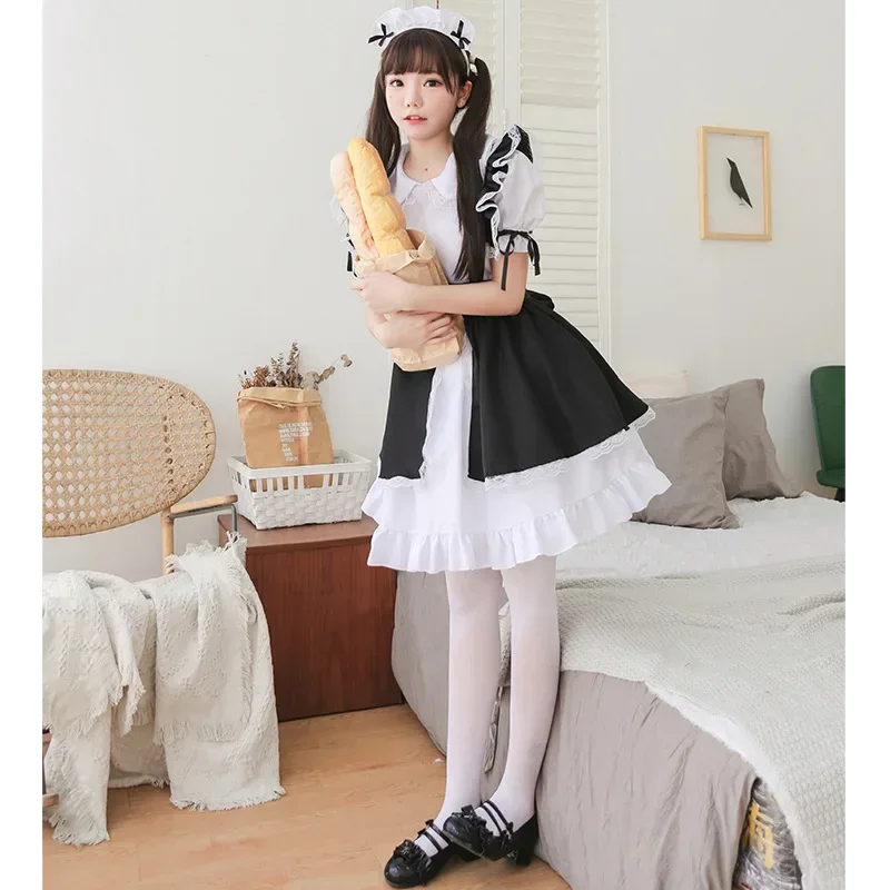 Preto branco gótico lolita vestido de empregada trajes cosplay terno para meninas mulher garçonete festa trajes palco pluz tamanho