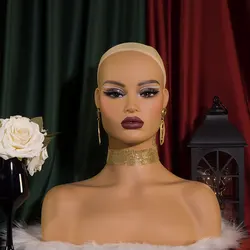 Mannequin Head With Shoulders Fashion Female Realistic Manniquin Heads For Wigs Wig/Hat Display Head With Anti Slip Caps
