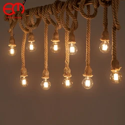 Sznurek z konopi w stylu Vintage wisiorek świecznik 1/2/3/4/5 głowy AC85-265V Loft osobowość industrialna lampa wisząca Edison hanglamp