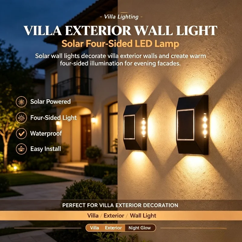 Solar Wall Sconce - Светодиодный солнечный настенный светильник, четырехсторонний уличный