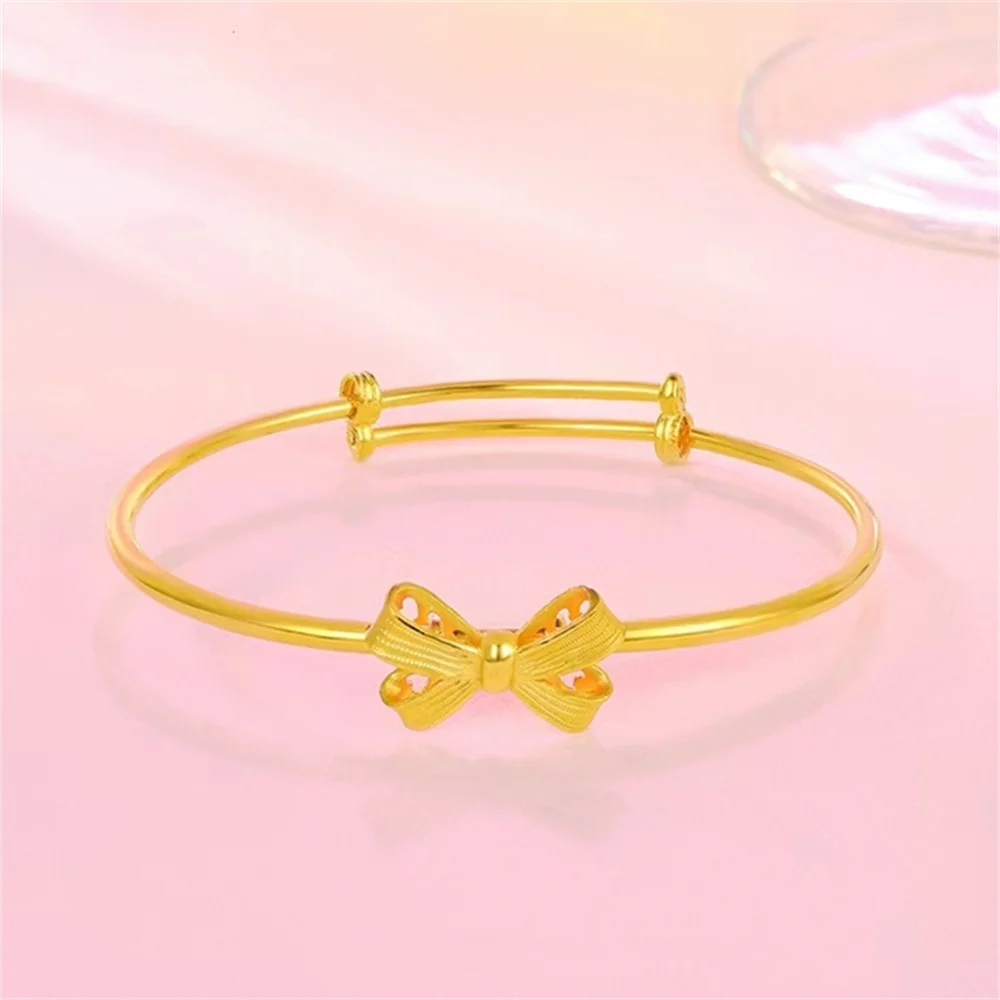 OUYADI 14K Gold Plated Stainless Steel Slider Adjustable Bangle,Hollow Bowknot Bow Design Sweet Women Fine Jewelry Gift