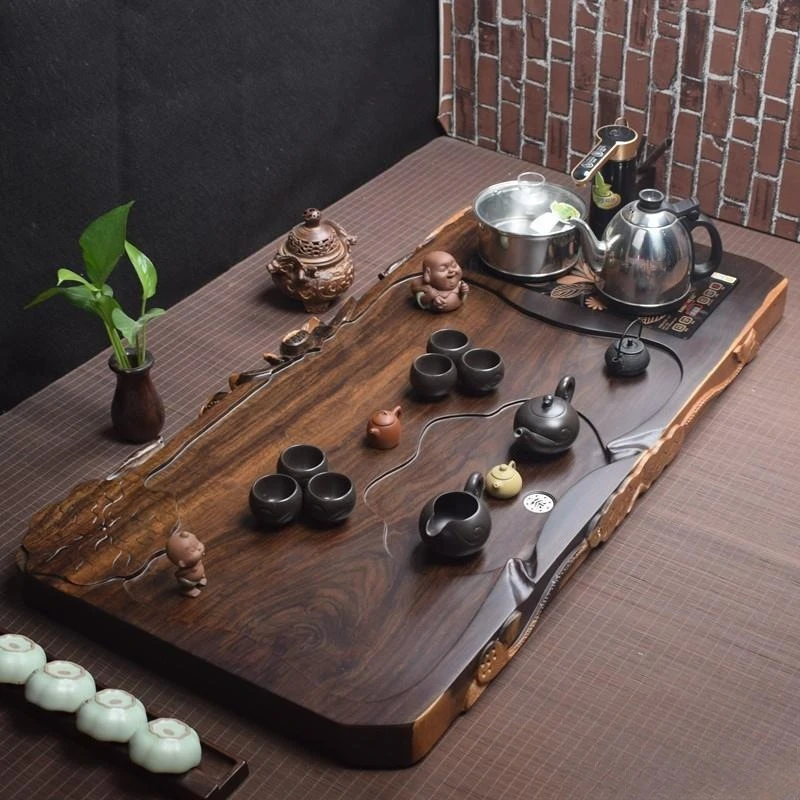 Integrated automatic kettle with induction cooker Household Kung Fu tea set New solid wood fine carving