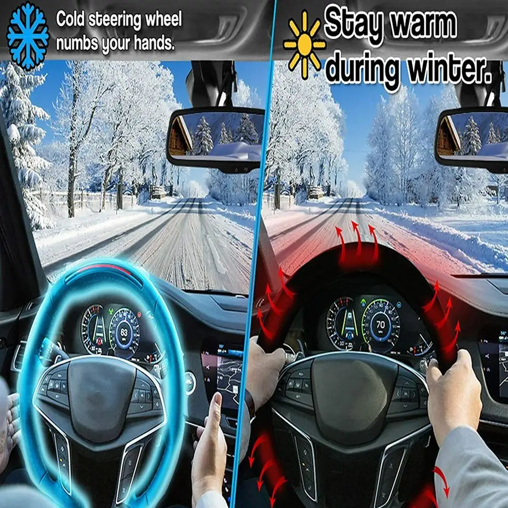 12V Heated Steering Wheel Cover Warm In Winter Universal Fit Steering Wheel Protector Outer For Cars Trucks Car Accessories