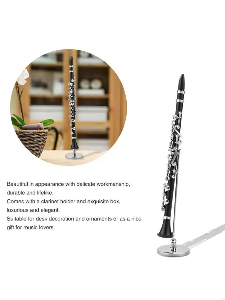 Miniature Clarinet Model with Stand and Case Gold Plated Clarinet Replicas Model Musical Instrument Decoration Enduring 