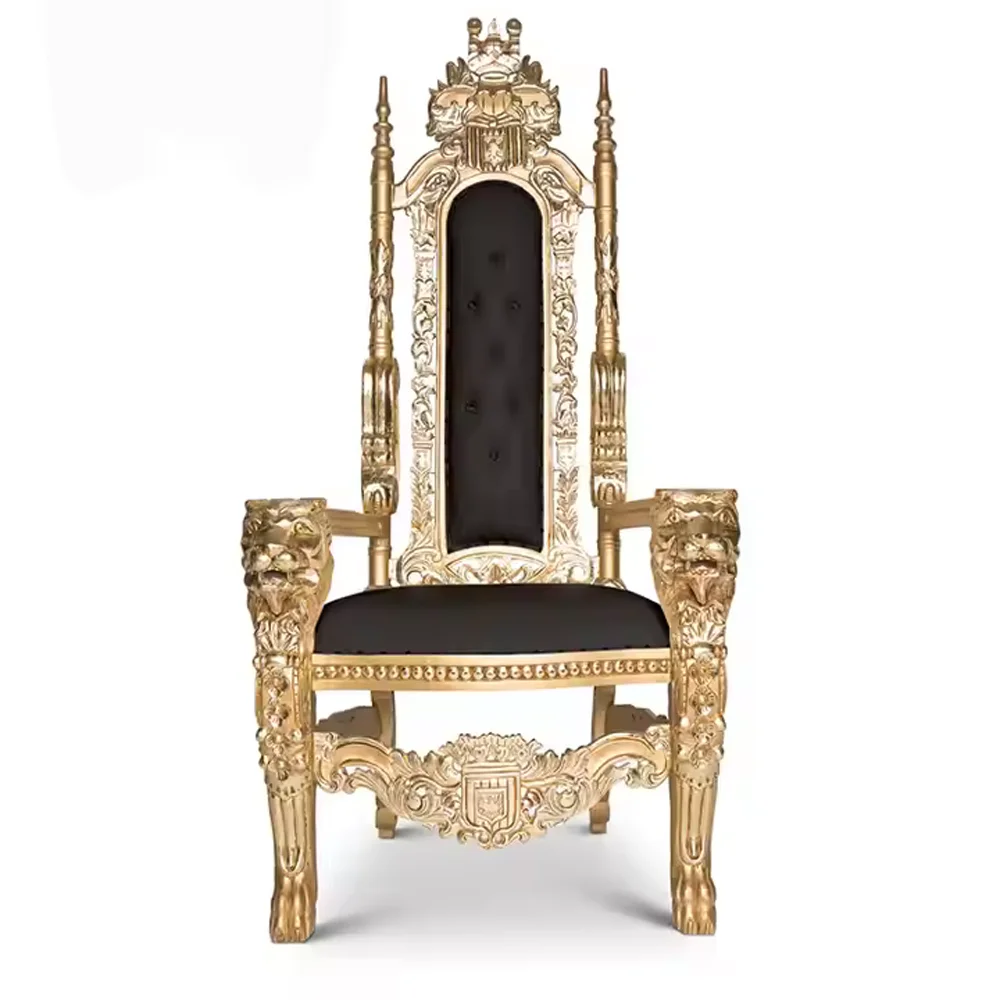

High Quality Eco-Friendly Modern Royal Hotel Decor Gold Trim Velvet King Throne Chairs Durable Handmade for Living Room Sale