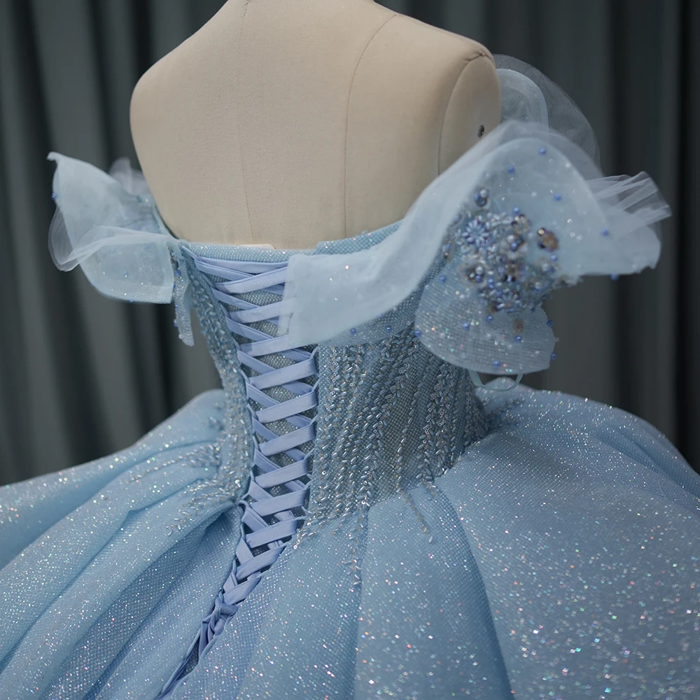 Vestidos de quinceañera azul claro para niñas, vestido de baile de tul con cuentas de encaje y escote en forma de corazón, fiesta de cumpleaños, dulce 16, vestidos de 15 años