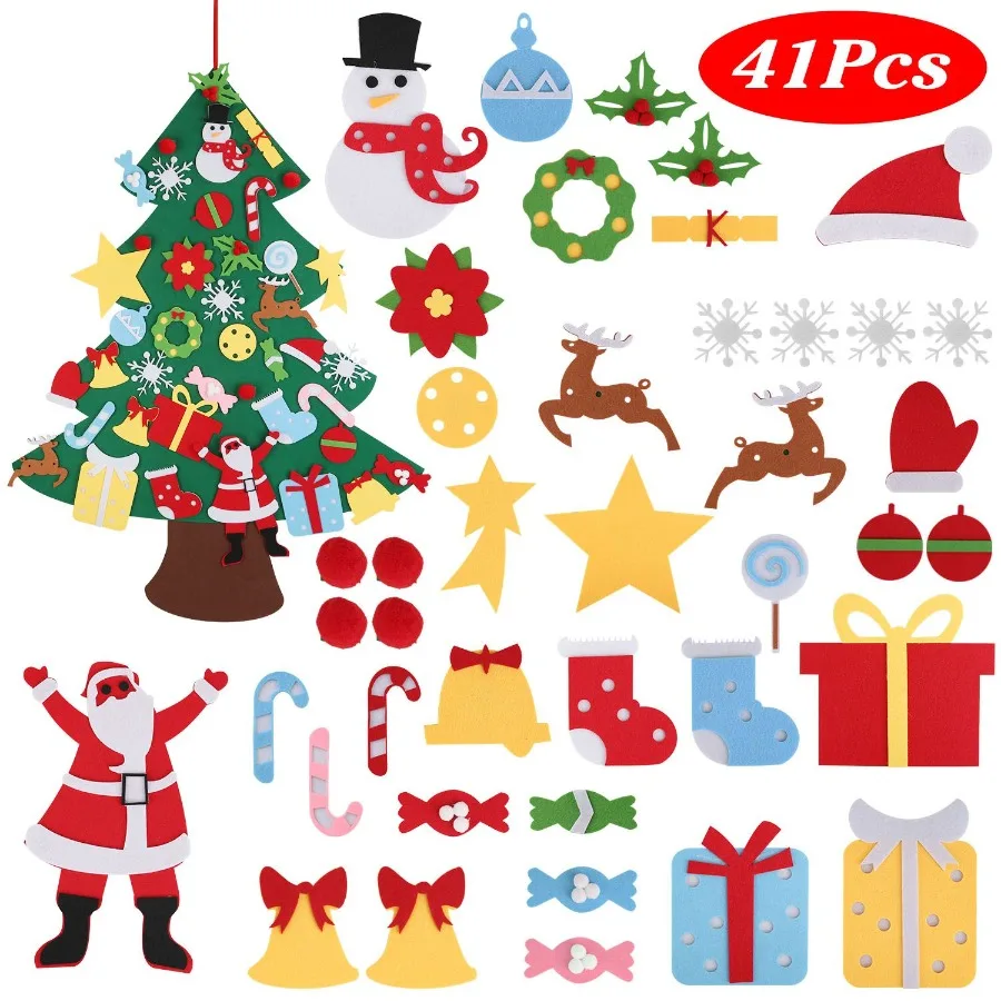

DIY Felt Christmas Tree 41Pcs Detachable Ornaments for Toddler Wall Hanging Christmas Decoration Xmas Gift