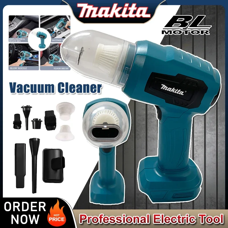 

Беспроводной ручной мини-пылесос Makita с мощным всасыванием и функцией выдува, 7 насадок, для аккумуляторов 20В/18В