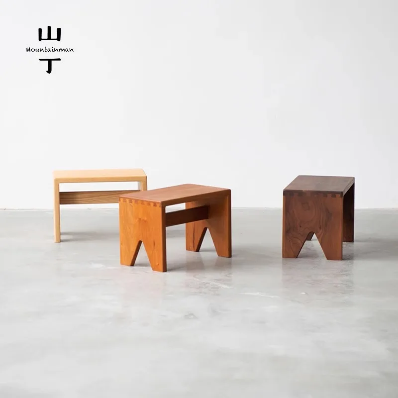 

Solid Black Walnut Kids Low Entry Stool - Modern Minimalist Retro Style Space Saving Furniture Storage Bench Nordic Furniture