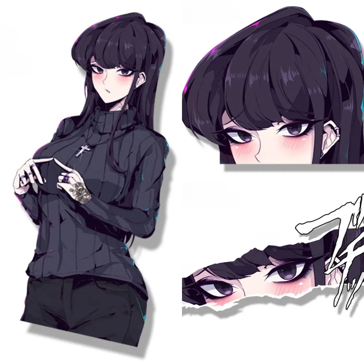 

Creativity Gothic Komi-san Fanart Car Sticker Anime Waifu Decal JDM Cartoon Graffiti Peek Stickers
