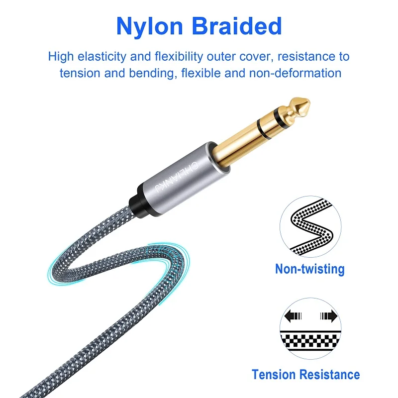 SHULIANCABLE 6.35mm Guitar Audio Cable, Nylon Braided 6.35mm to 6.35nn Jack Audio Cable for Electric Guitar, Keyboards, etc