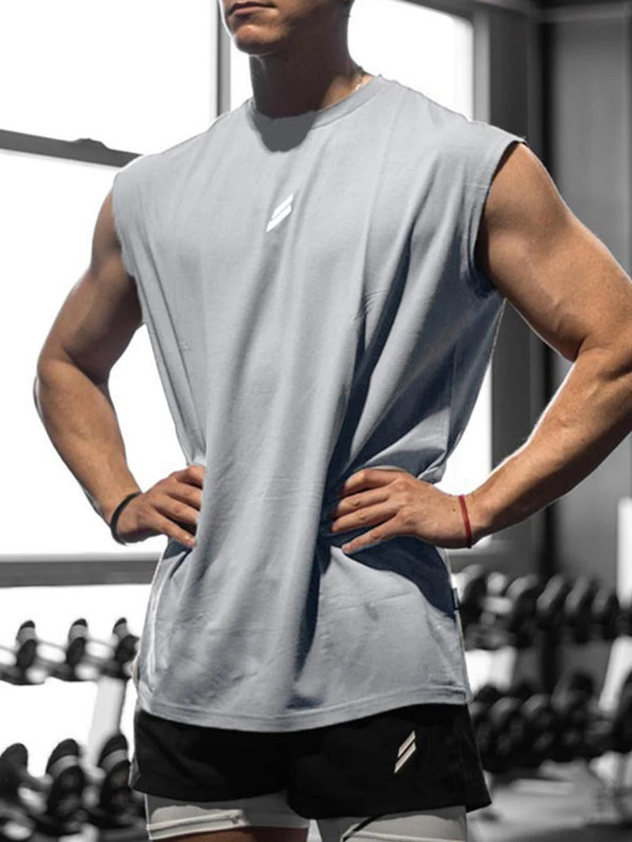 Мужские свободные майки, повседневная футболка без рукавов с принтом, футболка для тренировок, фитнеса, топы без рукавов для спортзала, уличная одежда