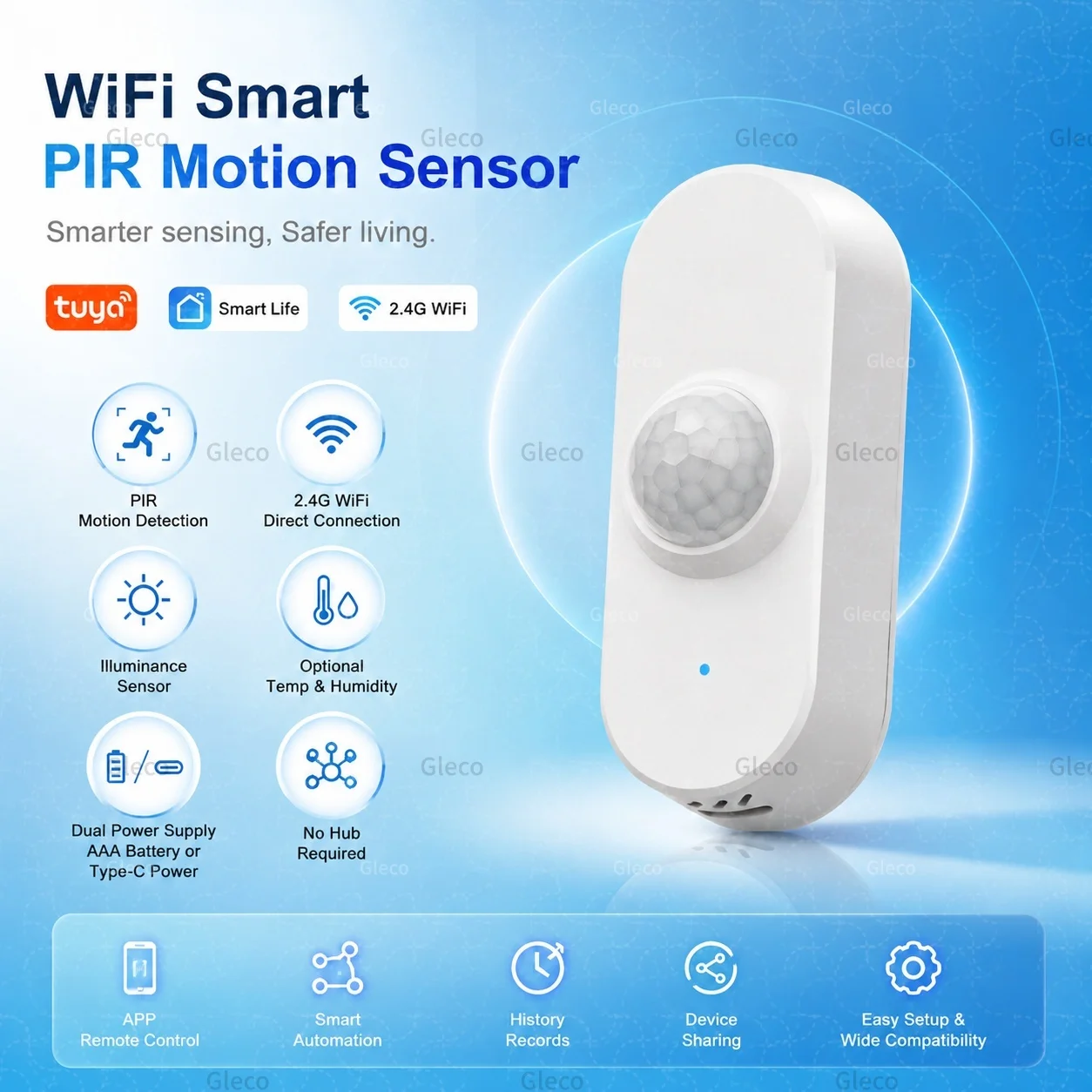 Tuya WiFi PIR Motion Sensor Smart Home Human Body Infrared Detector Smart Life Temperature Humidity Brightness Detection Option