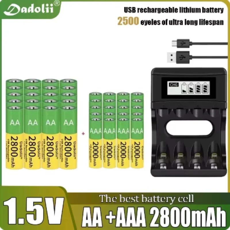 

Dadolii Original AA/AAA Battery 1.5V Rechargeable Polymer Lithium-ion Battery 1.5V AA/AAA Battery with USB charger